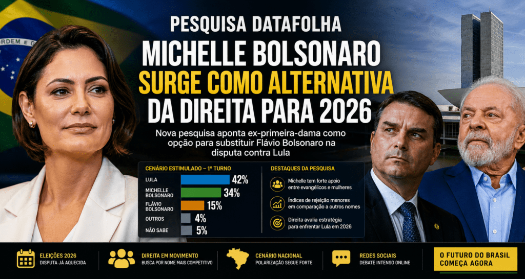 Michelle Bolsonaro ganha força em pesquisa e movimenta disputa contra Lula